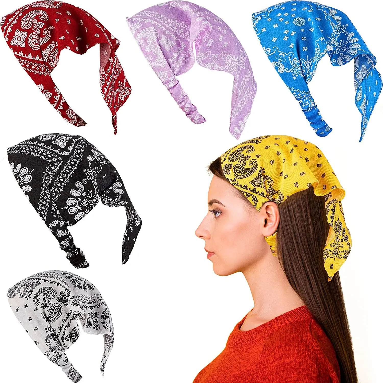 Summer European American hair accessories printed elastic fabric sun-protective triangular bandana folk classic head wrap head