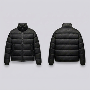 Men's Black Puffer <b>Jacket</b> Stand Collar Zipper Closure <b>Waterproof</b> Windproof <b>Winter</b> Casual Standard Regular Fit Solid Color 100% - Product Image 3
