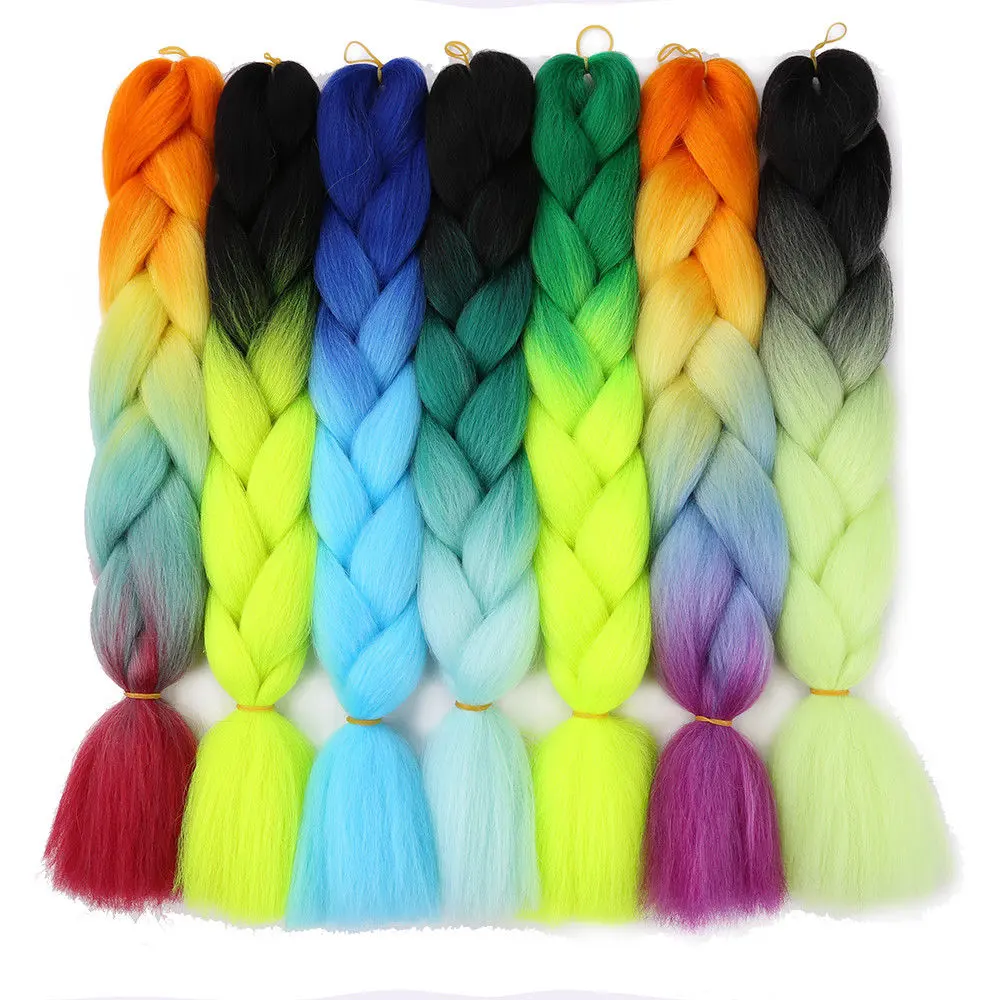 Coase Yaki 3 4 Tone Ombre Rainbow Colored Festival Cabello trenzado Extensiones de cabello sintético Crochet Silky Tinsel Jumbo Trenzas