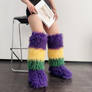 Botas de nieve de tacón plano de 50 cm de piel sintética mongola, suaves y afelpadas, por encima de la rodilla, estilo Mambo, para mujer, ideales para Mardi Gras. - Product Image 2