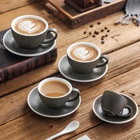 Tasses à café rétro avec soucoupe 80/150/200/250/300ml, style japonais, couleur granit, art latte, cappuccino