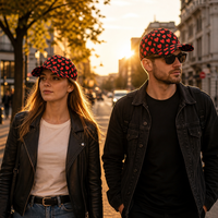 Casquette de baseball personnalisée avec logo imprimé cœur rouge, chapeau assorti pour couple, streetwear structuré 6 panneaux en coton, chapeau de mode pour l'extérieur
