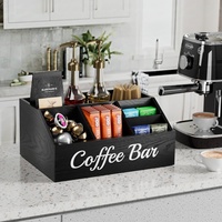 Organizador de Estación de Café de Madera para Encimera con Divisores Ajustables - Almacena Cápsulas K-Cup, Botellas de Sirope, Té y Café para Cocina/Oficina