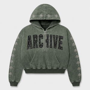Sweat-shirt personnalisé en coton épais à col ras du cou et demi-zip, coupe oversize, style streetwear, avec logo personnalisé, haute qualité, pour homme - Product Image 1