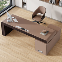 Bureau d'angle en cuir et bois de style minimaliste, table de travail pour salon, bureau à domicile, table d'ordinateur de luxe haut de gamme