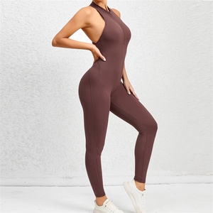Combinaison de yoga zippée pour <span class=keywords><strong>femme</strong></span> avec logo personnalisé, coupe ajustée, sans manches, combinaison de <span class=keywords><strong>sport</strong></span> sexy à découpes, vêtements de <span class=keywords><strong>sport</strong></span> pour <span class=keywords><strong>femme</strong></span> - Product Image 4