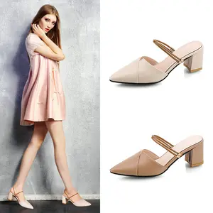 HLS526 Geschlossene Zehen sandalen Zwei-Wege-Sandalen halb gezogene dicke Fersen spitze Kleid stilvolle Schuhe für Frauen