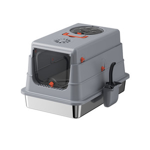 Vollständig Geschlossene Metall-Kunststoff Edelstahl Katzentoilette Extra Groß Anti-Spritz Geruchsneutralisierend Faltbar Leicht zu Reinigen - Product Image 1