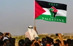 Bendera Hari Kebebasan Palestina kustom bendera poliester dengan lingkaran Kuningan 3X5 kaki bendera Palestina