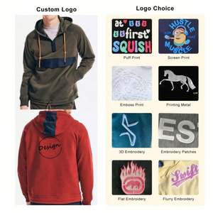 OEM personalizado media cremallera Sudadera con capucha Streetwear Color bloque manga raglán pulóver de lana en blanco media cremallera hasta Sudadera con capucha de los hombres - Product Image 6