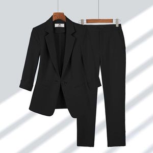 Completo da <span class=keywords><strong>donna</strong></span> abito formale semplice Blazer a maniche lunghe con top e <span class=keywords><strong>pantaloni</strong></span> in due pezzi Set abbigliamento da ufficio <span class=keywords><strong>donna</strong></span> - Product Image 5