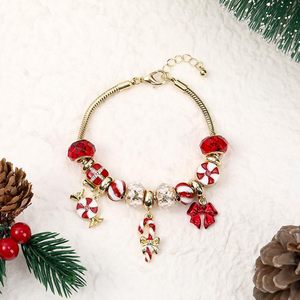 <span class=keywords><strong>Bracelet</strong></span> à breloques de Noël tendance, <span class=keywords><strong>bracelet</strong></span> <span class=keywords><strong>Pandora</strong></span> en forme de canne à sucre rouge à la menthe poivrée pour femmes, cadeau, vente en gros, personnalisé - Product Image 1