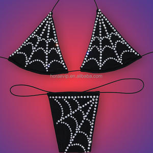 ملابس S697 الأكثر مبيعًا ملابس مثيرة مثيرة من حجر الراين لباس أداء بيكيني كريستالي لامع ملابس رقص ثونغ صغير - Product Image 1