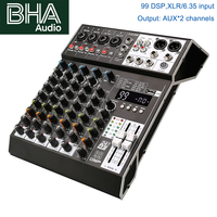 Console de mixage audio 6 canaux BHA MR6 avec processeur d'effets numériques DSP 99, 2 sorties AUX, pour scène, karaoké, direct, OEM