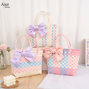 <span class=keywords><strong>Cesta</strong></span> de Arreglos Florales Aierflorist, <span class=keywords><strong>Cesta</strong></span> Tejida con Lazo Grande de Dibujos Animados en Color Contrastante, Caja de Regalo, <span class=keywords><strong>Cesta</strong></span> para Arreglos Florales - Product Image 4
