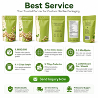 Op maat gemaakte voedselverpakkingen, staande pouches van aluminiumfolie voor kruiden, popcorn, amandelen, pistachenoten, cashewnoten, koekjes, voedselverpakkingen van Mylar, notenverpakkingen.
