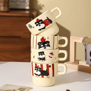 Factory Direct Sale Stackable Eco-friendly Food Safe <b>Ceramic</b> <b>Mug</b> Bulk Black White Dog Pattern Puppy Themed <b>Mug</b> Set Dishwasher - Product Image 4