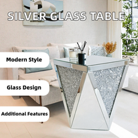 Table basse moderne simple en verre effet miroir argenté, meuble de salon, petite table centrale en verre diamanté