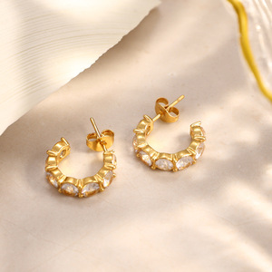 Pendientes de Moda con Diseño Geométrico en Forma de C, Chapados en Oro, de Acero Inoxidable, Joyería para Fiestas - Product Image 2