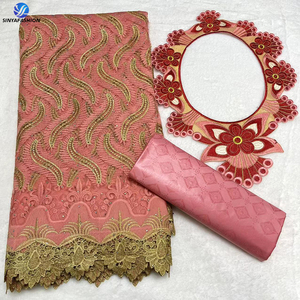 Tissu de dentelle en maille <span class=keywords><strong>africaine</strong></span> avec col brodé de pierres et tissus de dentelle <span class=keywords><strong>Bazin</strong></span> Riche pour femmes pour la <span class=keywords><strong>couture</strong></span> de robes - Product Image 6