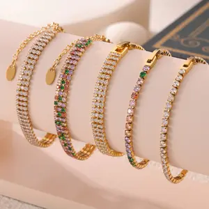 Pulseira de tênis banhada a ouro 18K de luxo anti-manchas para mulheres, pulseira de diamantes 316L em aço inoxidável, novidade de 2024
