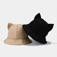 Chapeau de pêcheur de couleur unie avec oreilles de chat pour dames Chapeau de seau pliant personnalisé de haute qualité