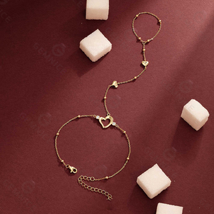 Gemnel <span class=keywords><strong>Pulsera</strong></span> <span class=keywords><strong>de</strong></span> Cadena <span class=keywords><strong>de</strong></span> Mano con Corazón <span class=keywords><strong>de</strong></span> <span class=keywords><strong>Plata</strong></span> <span class=keywords><strong>de</strong></span> Ley 925, Bañada en Oro <span class=keywords><strong>de</strong></span> 18K, Ajustable, con Anillo y Corazón Delicado - Product Image 4