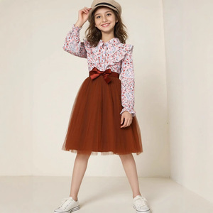 Nouvelle robe en maille à imprimé floral pour filles, à manches longues, avec nœud et <span class=keywords><strong>ceinture</strong></span> tissée, collection printemps - Product Image 3