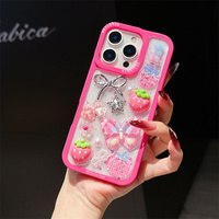 Casing Handphone Glitter Strawberry Cherry Bow untuk iPhone 17 16 15 14 Pro Max Kupu-kupu Bunga Resin ROSE DIY Bintang Penutup Belakang