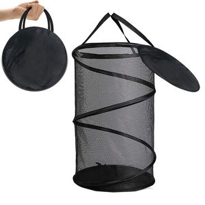 <b>Laundry</b> <b>Hamper</b> Wholesale Round <b>Laundry</b> Baskets Polyester Mesh Steel Storage Organizer <b>with</b> <b>Lid</b> - Product Image 1