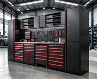 Nouvelles armoires à outils modulaires 2026 OBM en acier laminé à froid, résistantes à la rouille, pour atelier et garage, solution de rangement avec comptoir intégré
