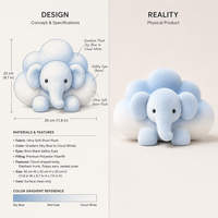 Coussin éléphant bleu ombré en forme de nuage, jouet en peluche pastel pour la décoration de la chambre de bébé, animal doux pour cadeau de naissance