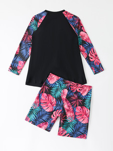 3Colors Print Plus Size <strong>Swimsuit</strong> Long Sleeve Shirt Top and <strong>Boyleg</strong> Short Set <strong>Lady</strong> Two Pieces Swimwear XL-4XL - Product Image 3