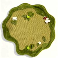 Tapis pour animaux fait main, décor Forêt 3D, surface en sisal, rectangulaire, bordure en peluche douce, fermeture auto-agrippante, motif Lapin et Champignon mignons