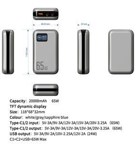 แบตสำรองขายส่งคุณภาพสูง ความจุเยอะ รองรับ OEM PD 65W ชาร์จเร็ว หน้าจอ TFT แบตสำรอง <span class=keywords><strong>Proda</strong></span> 20000mah - Product Image 5