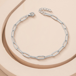 Vòng tay chuỗi mắt xích oval bạc 925 nguyên chất đơn giản với khóa móc tôm hùm có thể điều chỉnh dành cho nữ và nam - Product Image 3