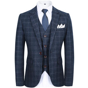 Traje Formal de negocios a cuadros para hombre, traje de aseo, <span class=keywords><strong>chaleco</strong></span>, conjunto de traje de boda de tres piezas - Product Image 2