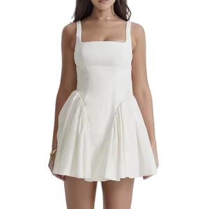 Vestidos Mini Casuales de Verano para Mujer, Estilo Vintage, Cuello Cuadrado, Espalda Descubierta, Lazo, Tejido de Chifón, Nueva Tendencia Sexy para Vogue - Product Image 1