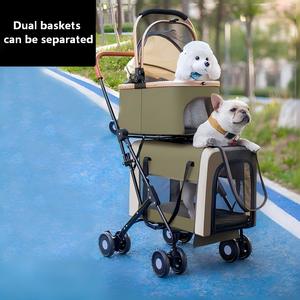 <span class=keywords><strong>Poussette</strong></span> portable <span class=keywords><strong>double</strong></span> étage pour animaux de compagnie, design pliable amovible pour petits animaux, voyage en extérieur, séparation chat-chien - Product Image 2
