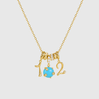 Collar Personalizado con Números Arábigos, Collar con Inicial y Piedra de Nacimiento con Diamante, Regalo de Boda para Mujer o Día de la Madre