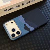 Étui de téléphone portable en polycarbonate antichoc avec recharge magnétique sans fil, motif en fibre d'aramide recouverte de cuir pour iPhone