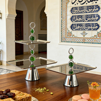 Luxe moderne metalen roestvrijstalen zilverkleurige taart- en dessertstandaard, snack- en fruitplateau, presentatiebord voor Ramadan-huisdecoratie