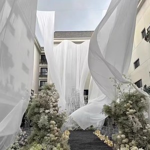 Décoration de mariage : <span class=keywords><strong>Voile</strong></span> de mariée <span class=keywords><strong>blanc</strong></span>, <span class=keywords><strong>Tissu</strong></span> <span class=keywords><strong>transparent</strong></span> pour scène de mariage, Plafond couleur champagne, <span class=keywords><strong>Tissu</strong></span> suspendu pour mariage - Product Image 3