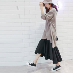 Abito estivo <span class=keywords><strong>lungo</strong></span> a sirena tendenza nuovo stile coreano moda Casual <span class=keywords><strong>mezza</strong></span> <span class=keywords><strong>manica</strong></span> primaverile in cotone asimmetrico <span class=keywords><strong>con</strong></span> volant Maxi t-Shirt - Product Image 2