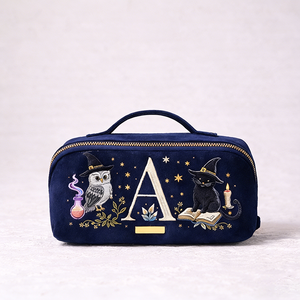 Pochette de toilette pour femmes, trousse à maquillage à ouverture plate, sac cosmétique en velours brodé avec lettres personnalisées - Product Image 4