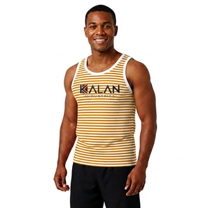 Custom Graphics KITTM02 Men's Gym Workout Fitness <b>Tank</b> <b>Top</b> Plus Size Casual <b>Knitted</b> Weave Stringer Red White Stripes Breathable - Product Image 3
