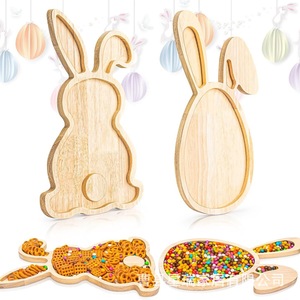 Plateau de service en bois en forme de lapin, couleur naturelle, décoration de Pâques pour les aliments et le café - Product Image 1