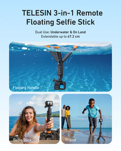 TELESIN Télécommande sans fil sous-marine, perche à selfie extensible, trépied, barre de flottabilité pour caméra <span class=keywords><strong>Hero</strong></span> 9/10/<span class=keywords><strong>11</strong></span>/12/13 - Nylon - Product Image 5