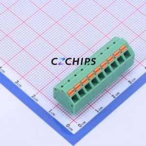 KF250NH-3.81-9P Spring Terminal Block Through hole Component (THT),P=3.81mm Connector 1x9P 3.81mm Green 9P - Product Image 1