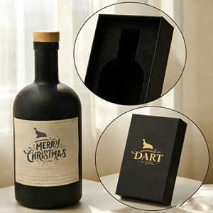 Caja de Regalo Personalizada para Botella de Vodka con Vertedor de Licor Dorado |   Botella de Vidrio Negro Mate para Licores + Caja Rígida con Inserto de Espuma | OEM ODM - Product Image 1